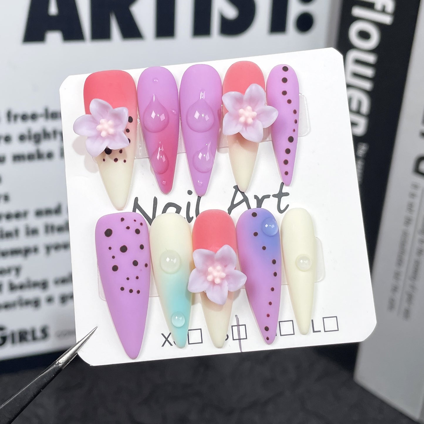 Flower 3D Nail Art Matte Colorful