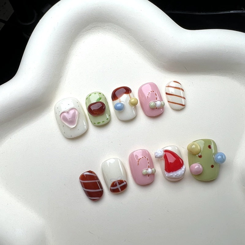 Santa Hat Nails Art Kawaii Christmas