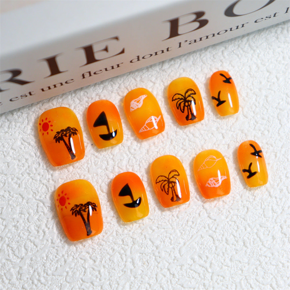 Sunset Ombre Nails Tropical Beach Press on