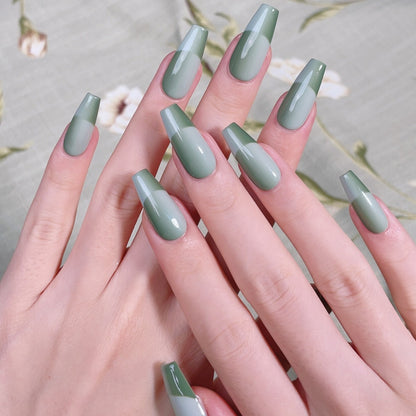 Vertical Ombre Nails Green French