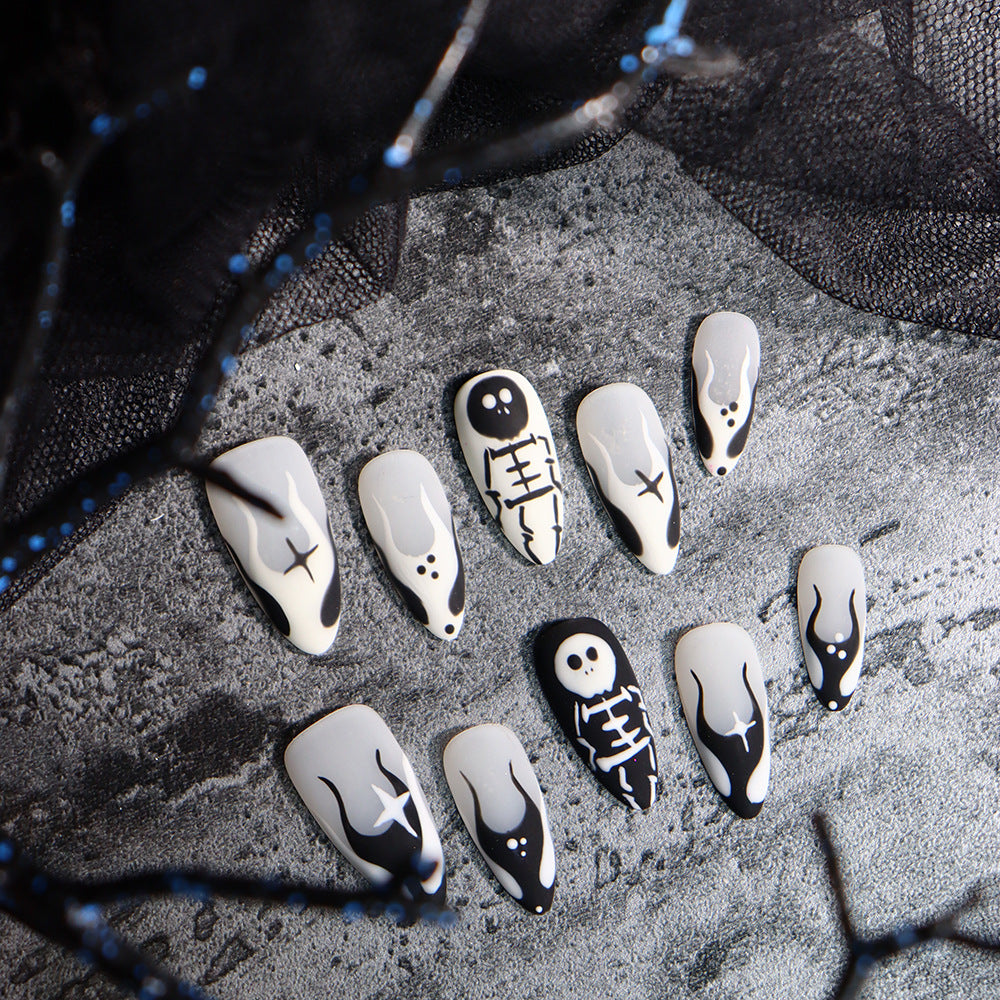 Skull Nail Art Matte Almond Halloween