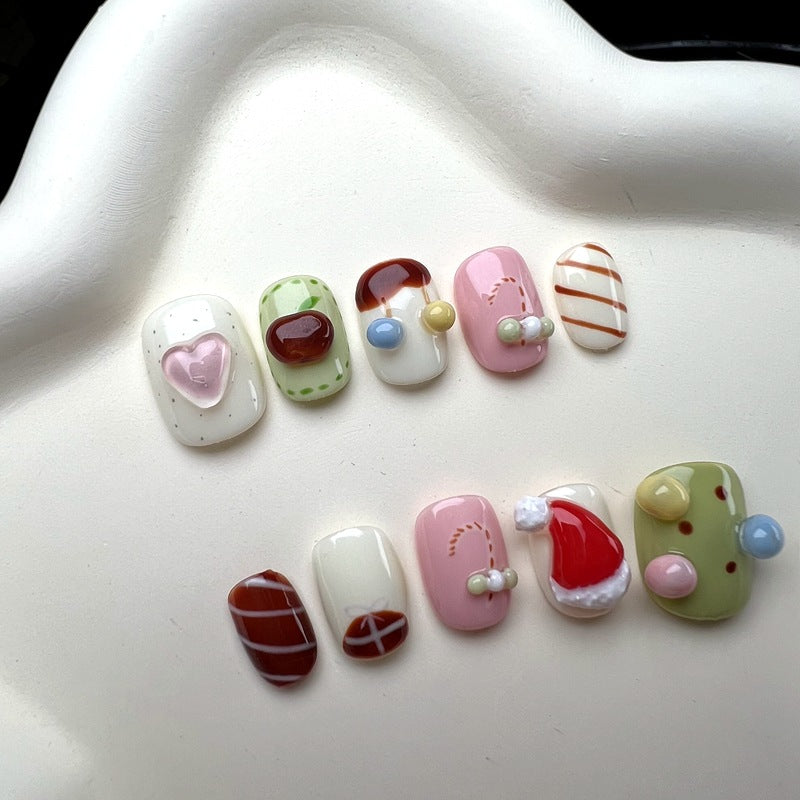 Santa Hat Nails Art Kawaii Christmas