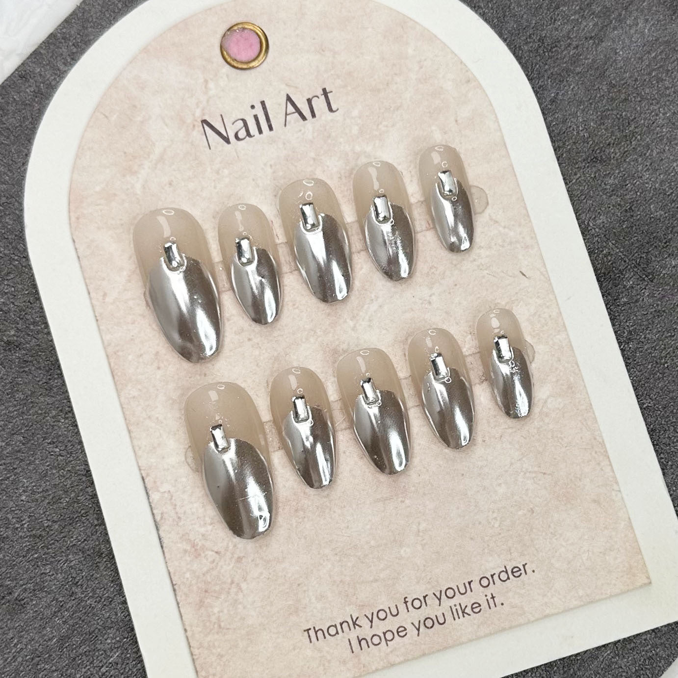 Silver Acrylic Nails Chrome Oval Cool