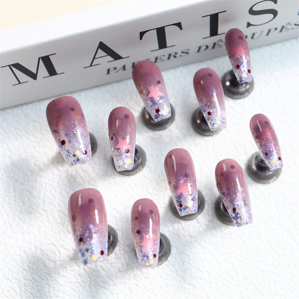 Purple Press on Nails Ombre Glitter