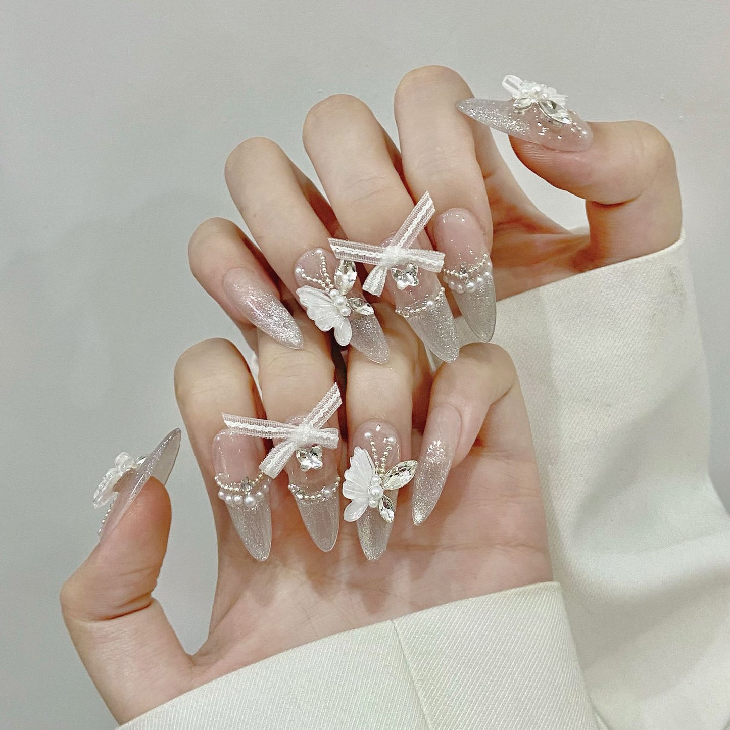 Clear Glitter Ombre Nails Butterfly Luxury