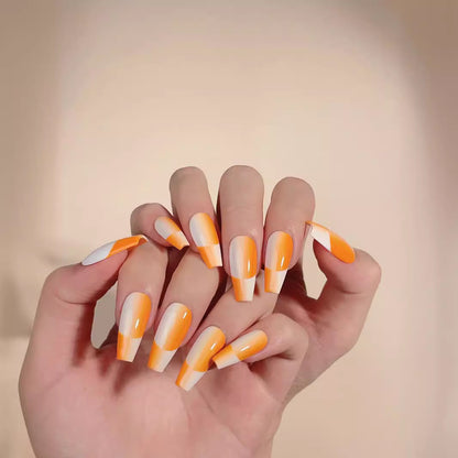 White and Orange Nails Ombre Reverse French