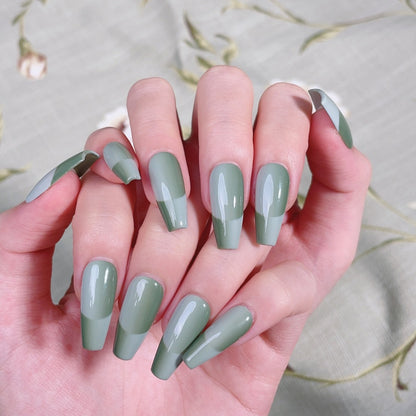 Vertical Ombre Nails Green French