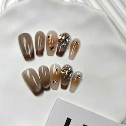 Neutral Fall Nails Ombre Diamond Press on