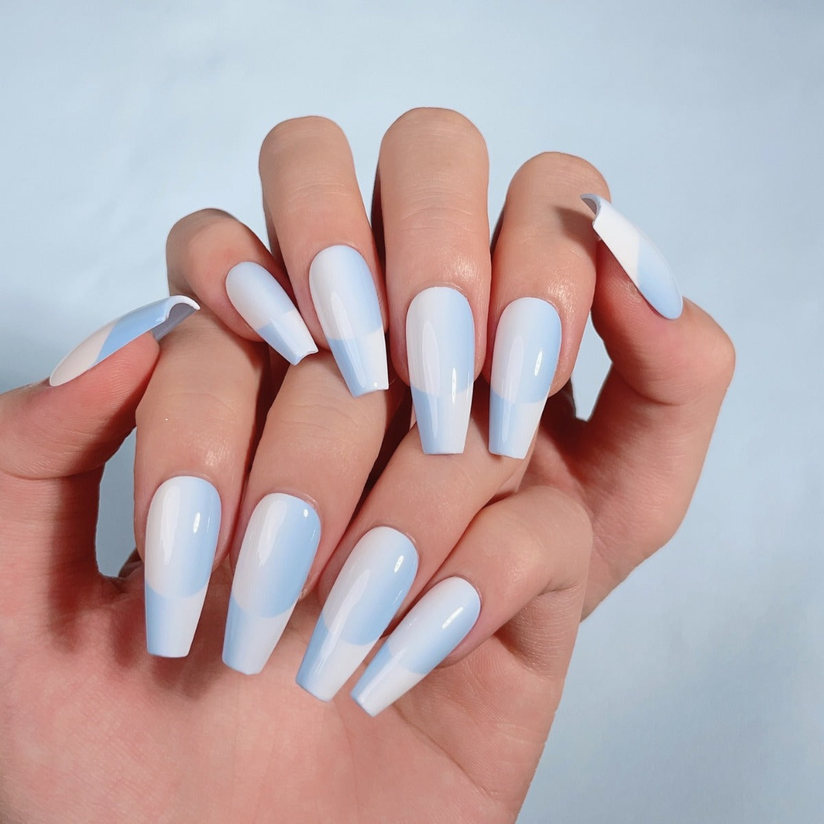 Reverse Ombre Nails White and Blue French