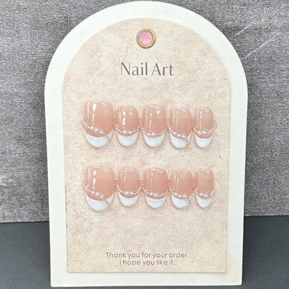 Short White French Tip Nails Oval Valentine