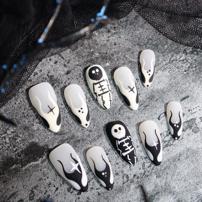 Skull Nail Art Matte Almond Halloween