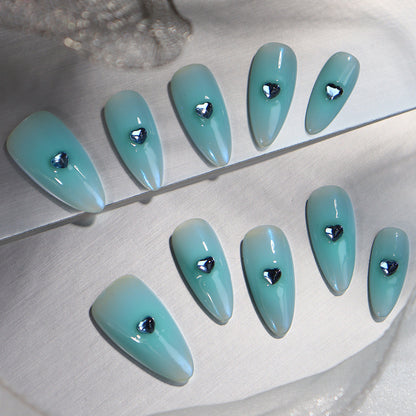 Light Blue Ombre Nails Rhinestone Press on