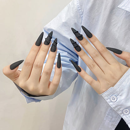 Matte Black Stiletto Nails Snake Edgy