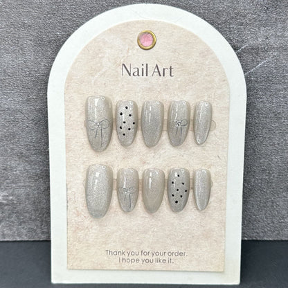 Silver Cat Eye Nails Polka Dot Oval