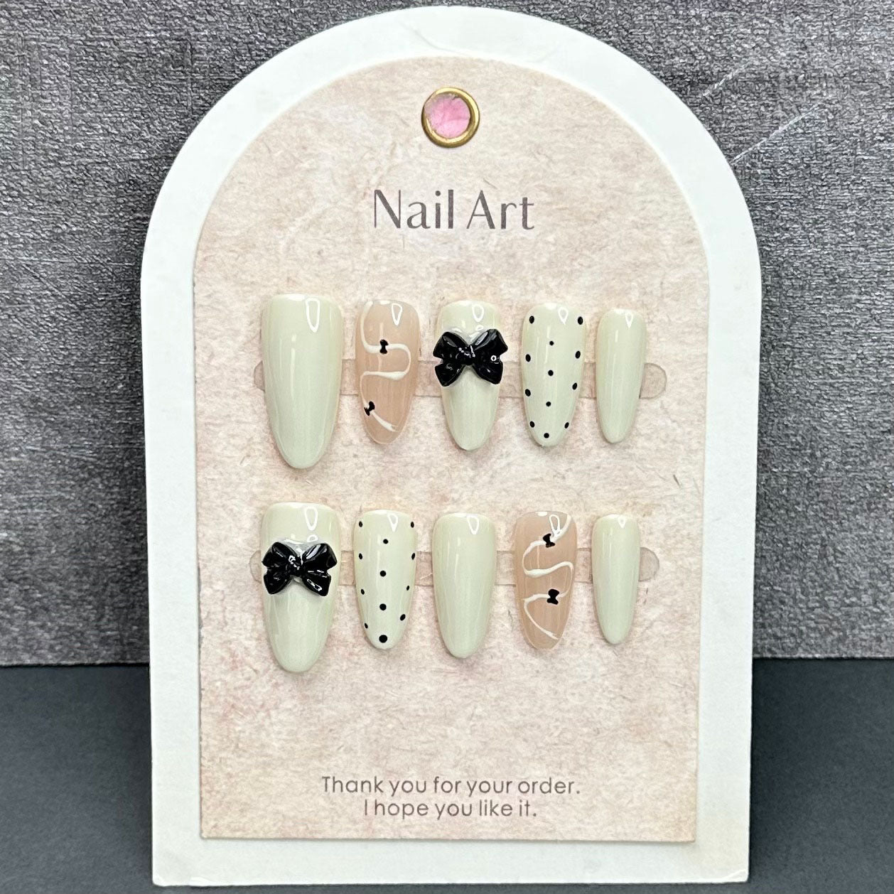 Cream White Nails Bow Cute Acrylic