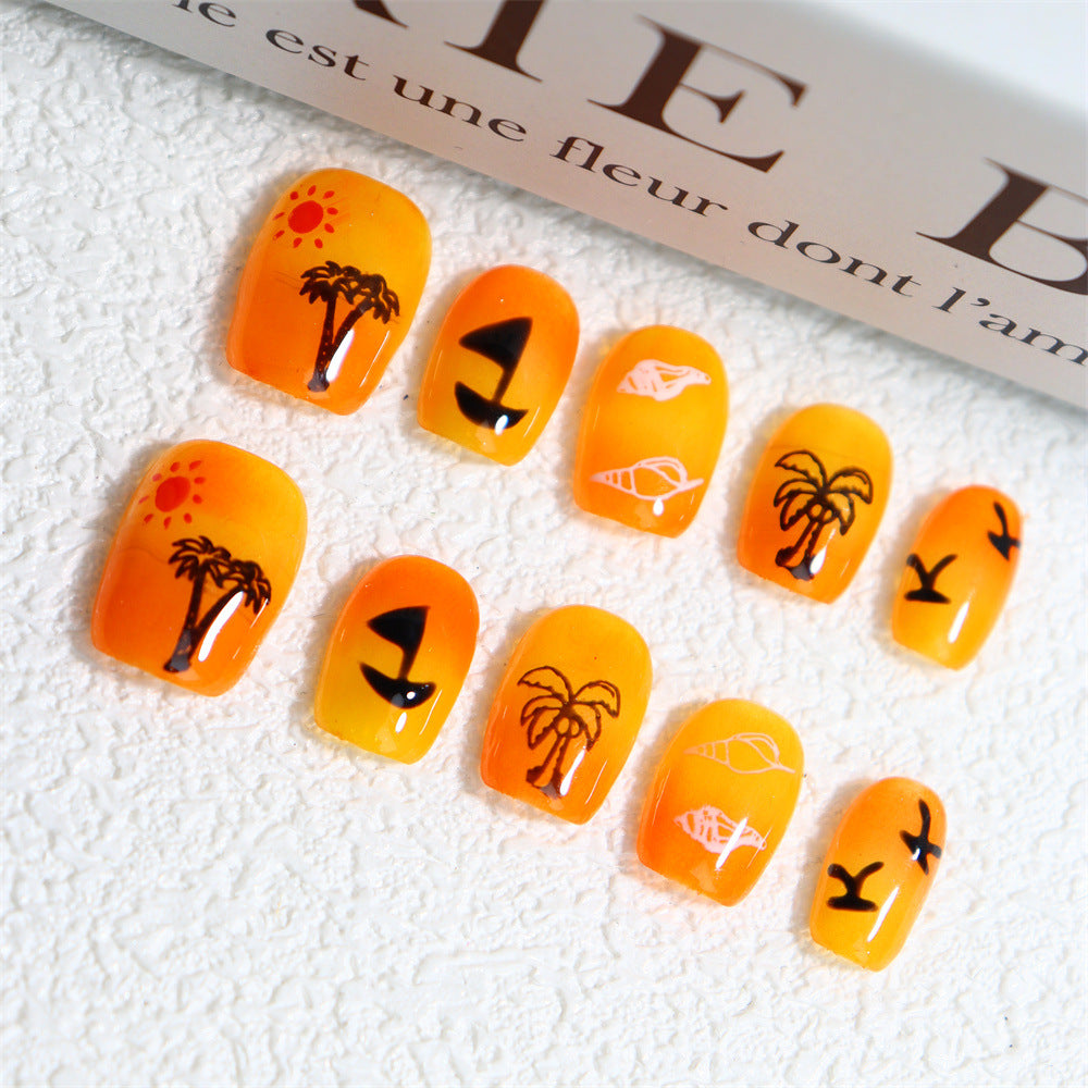 Sunset Ombre Nails Tropical Beach Press on