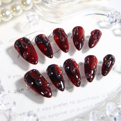 Water Drop Nails Cherry Red Prom