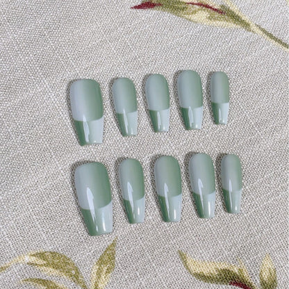 Vertical Ombre Nails Green French