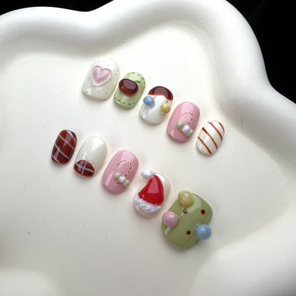 Santa Hat Nails Art Kawaii Christmas