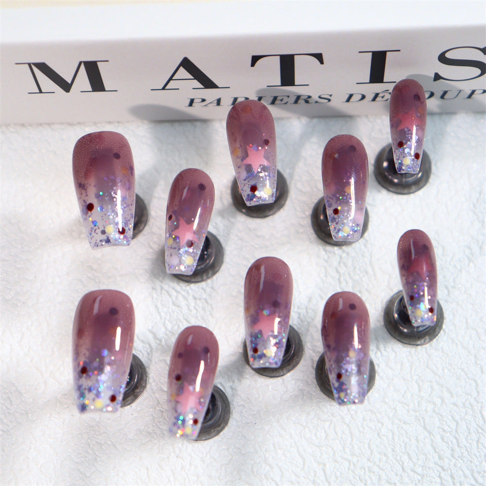 Purple Press on Nails Ombre Glitter