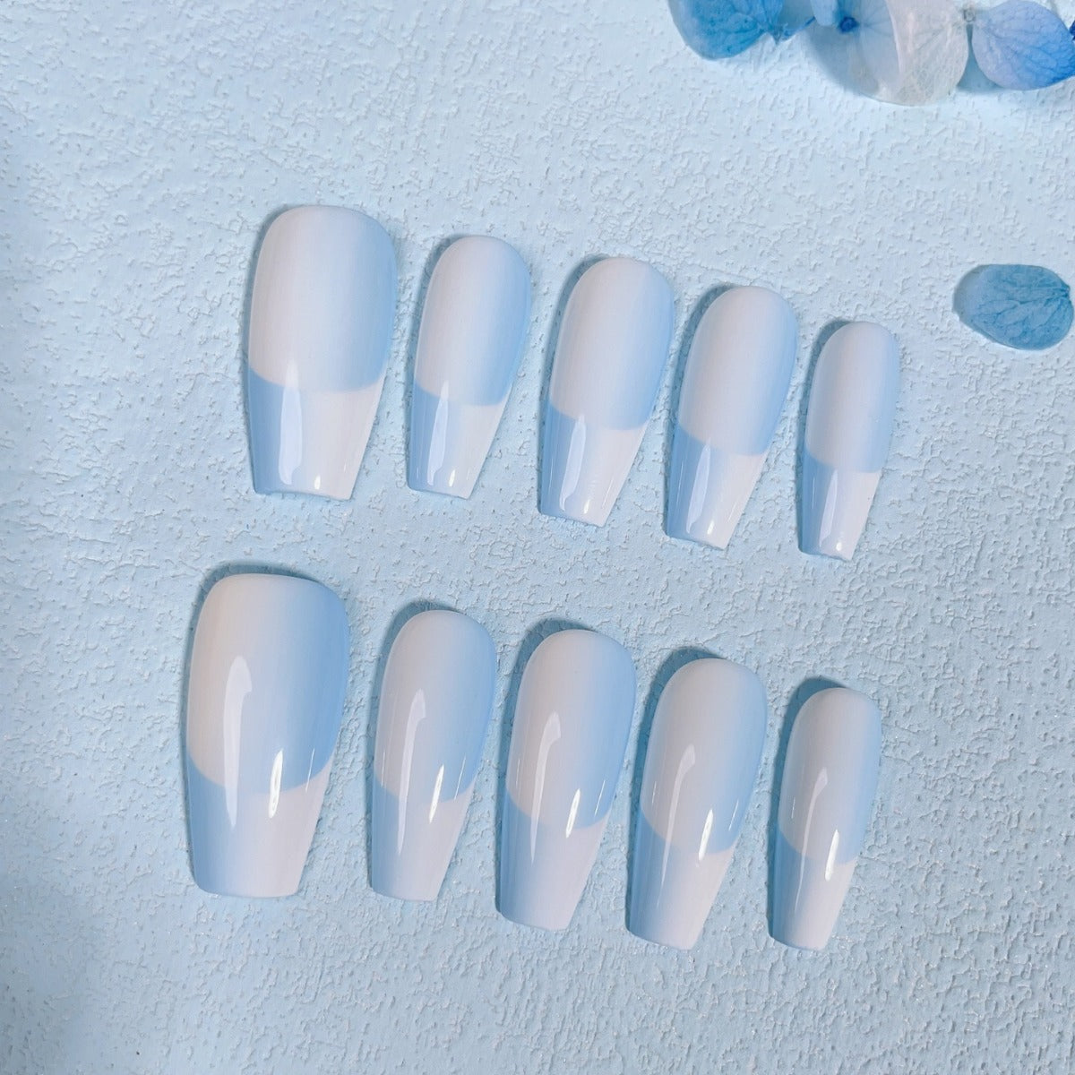 Reverse Ombre Nails White and Blue French