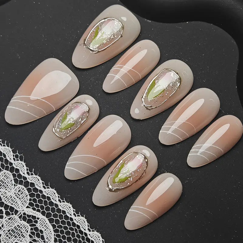 Tulip Almond Nude Ombre Nails