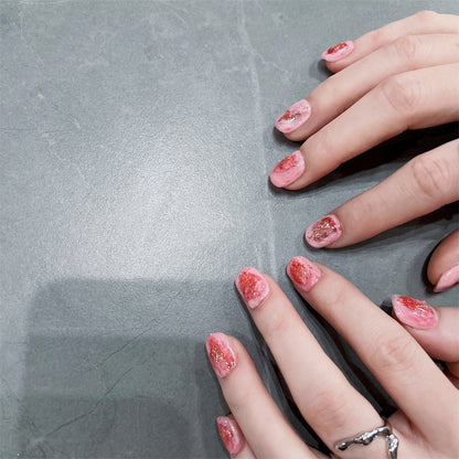 Pink Marble Nails With Glitter Short Valentine