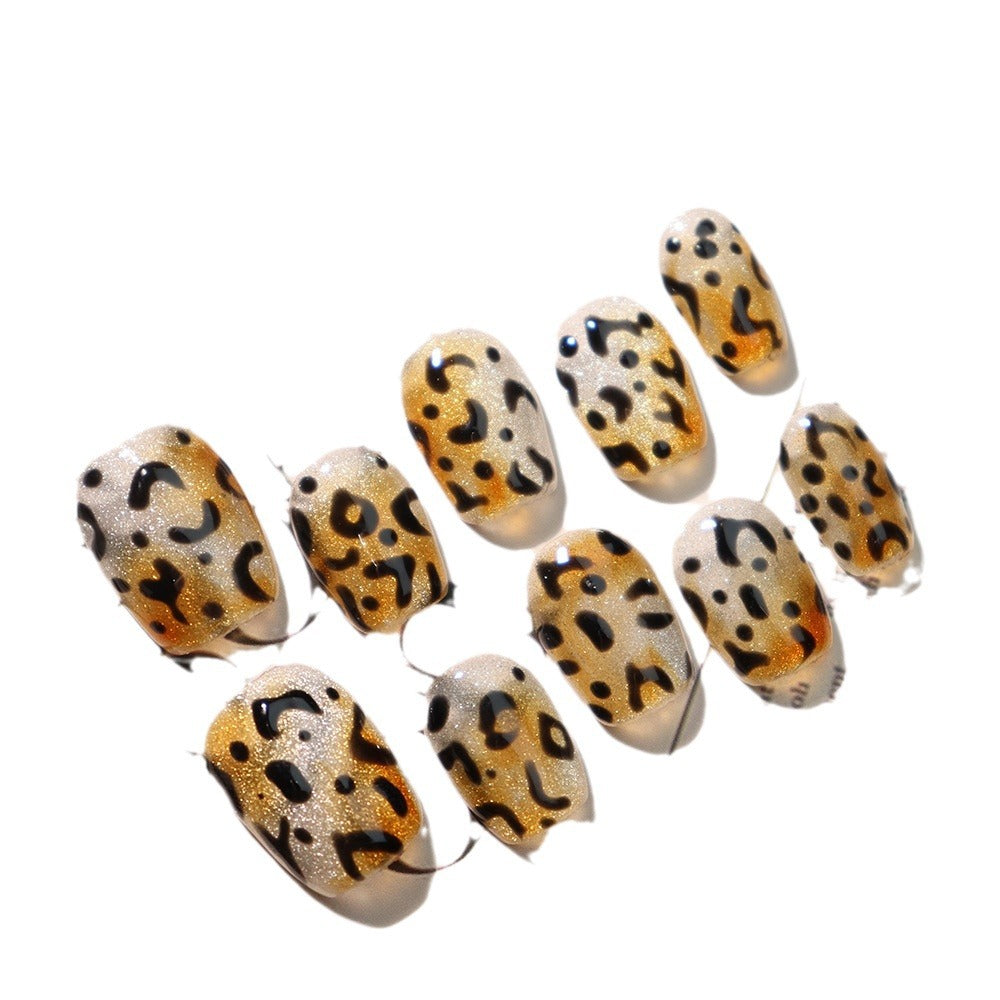 Gold Leopard Print Nails Short Press on