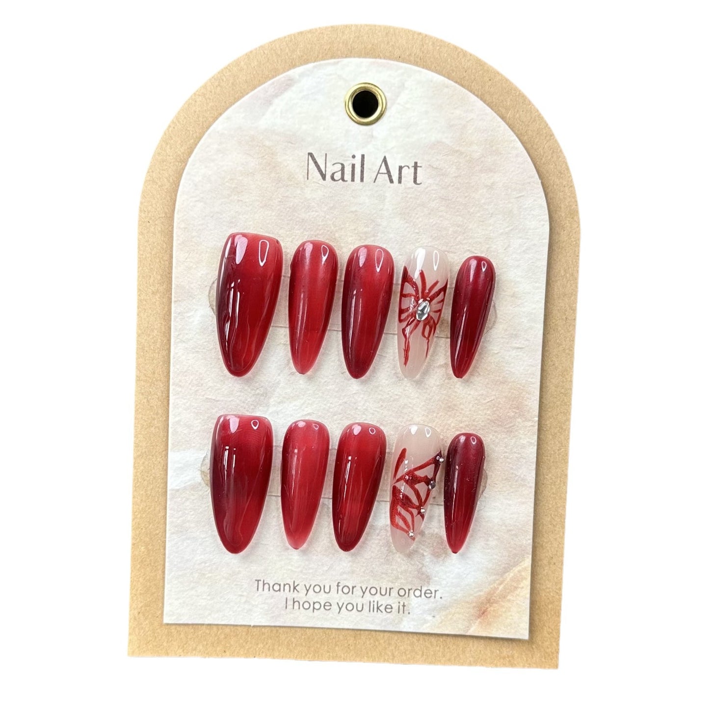 Long Red Nail Designs Simple Almond