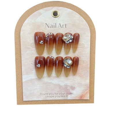 Autumn Ombre Nails Brown Rhinestone Press on