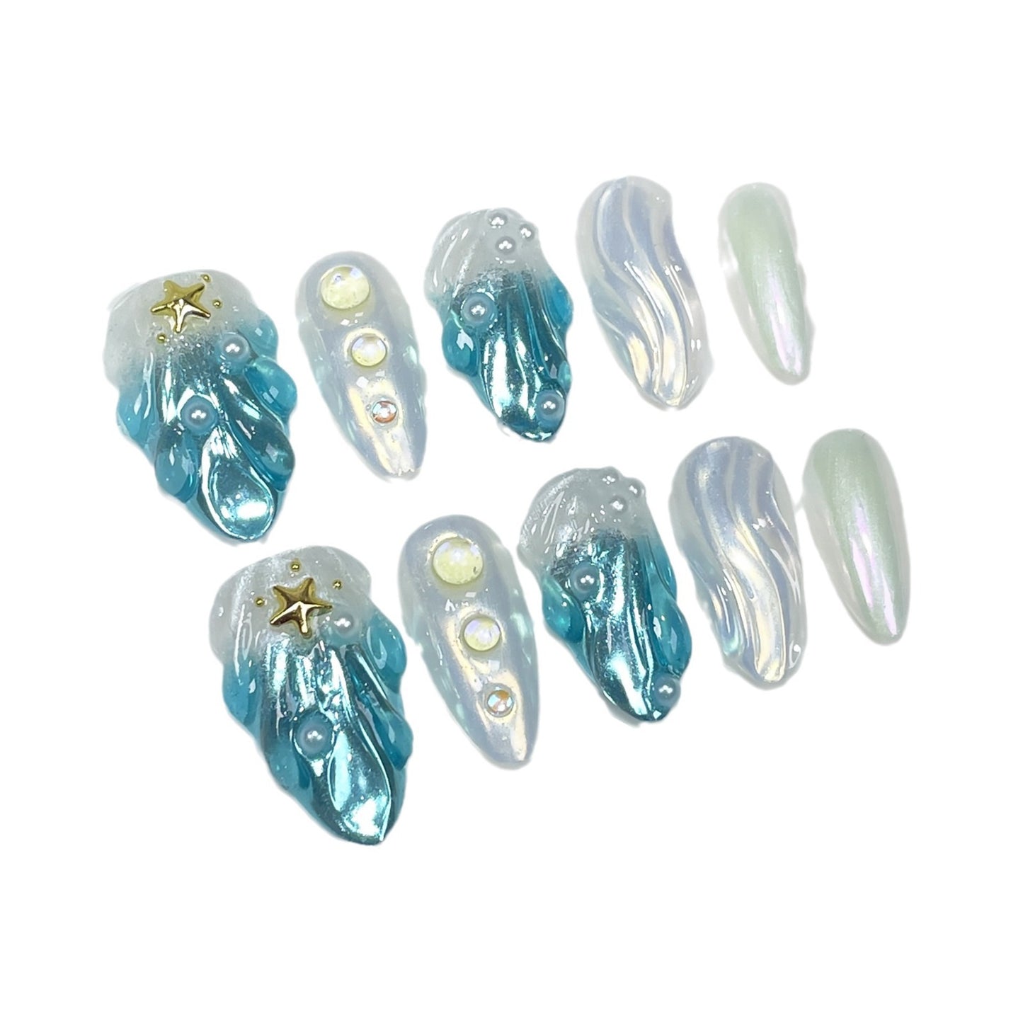 Seashell Nails Blue Aurora Pearl Beach