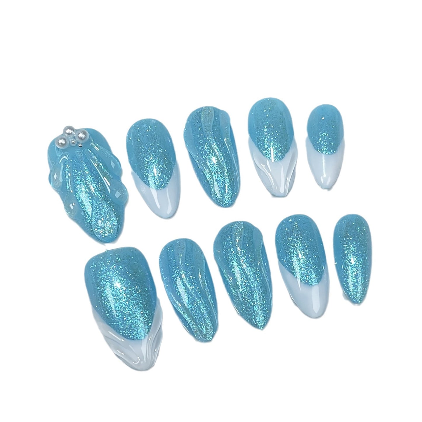 Ice Blue Nails Glitter French Ocean