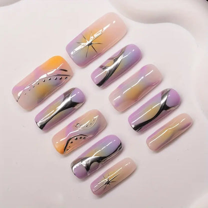 Fairy Swirl Squoval Lavender Ombre Nails