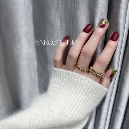 Matte Burgundy Nails With Gold Short