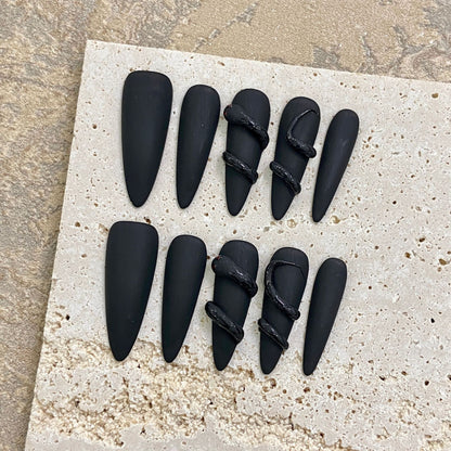 Matte Black Stiletto Nails Snake Edgy