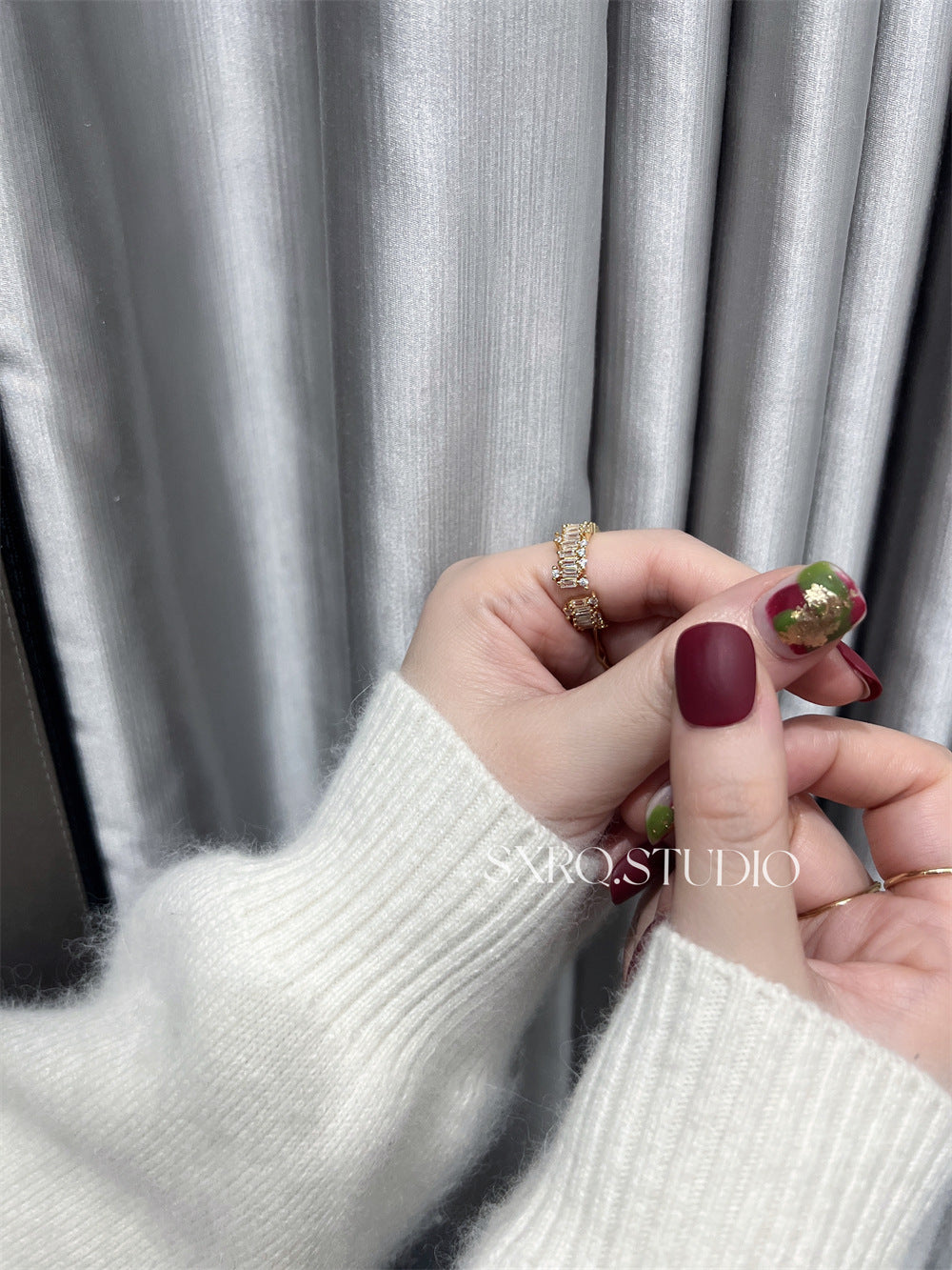 Matte Burgundy Nails With Gold Short