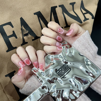 Pink Marble Nails With Glitter Short Valentine