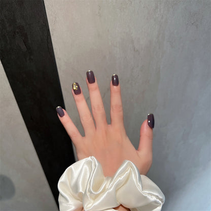 Grey Purple Nails Marble Gold Flakes  Winter