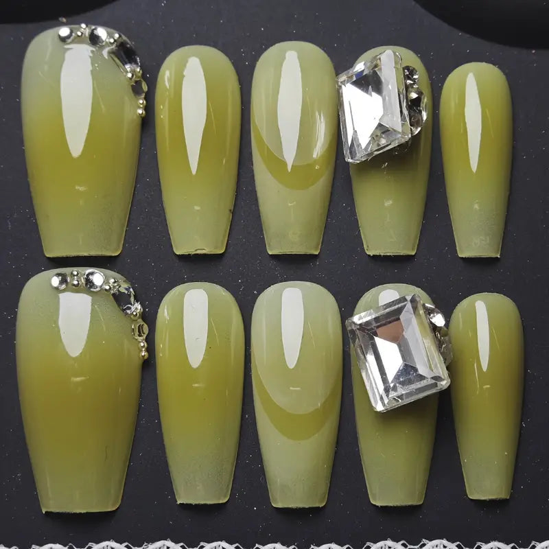 Diamond Coffin Yellow Ombre Nails