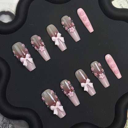 Coquette French Coffin Pink Ombre Nails