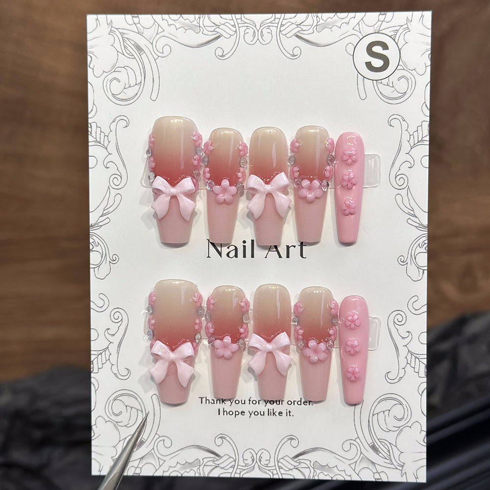 Coquette French Coffin Pink Ombre Nails