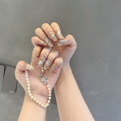 Brown And White Marble Nails Press On Coffin