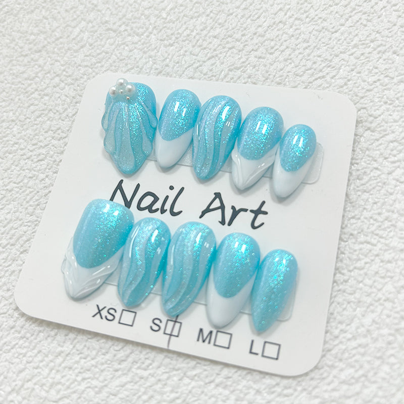 Ice Blue Nails Glitter French Ocean