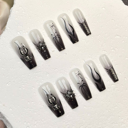 Flame 3D Goth Coffin Black Ombre Nails