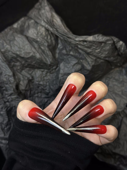 Black And Red Long Stiletto Ombre Nails