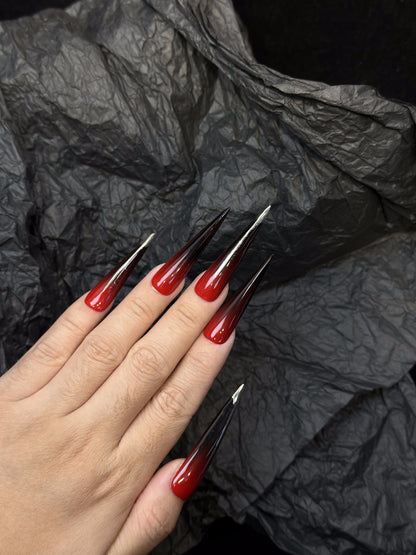 Black And Red Long Stiletto Ombre Nails