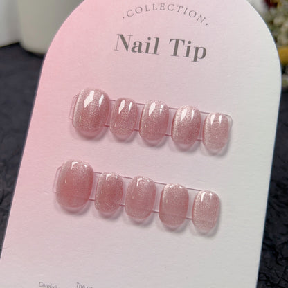 Pink Cat Eye Nails Short Oval Nails