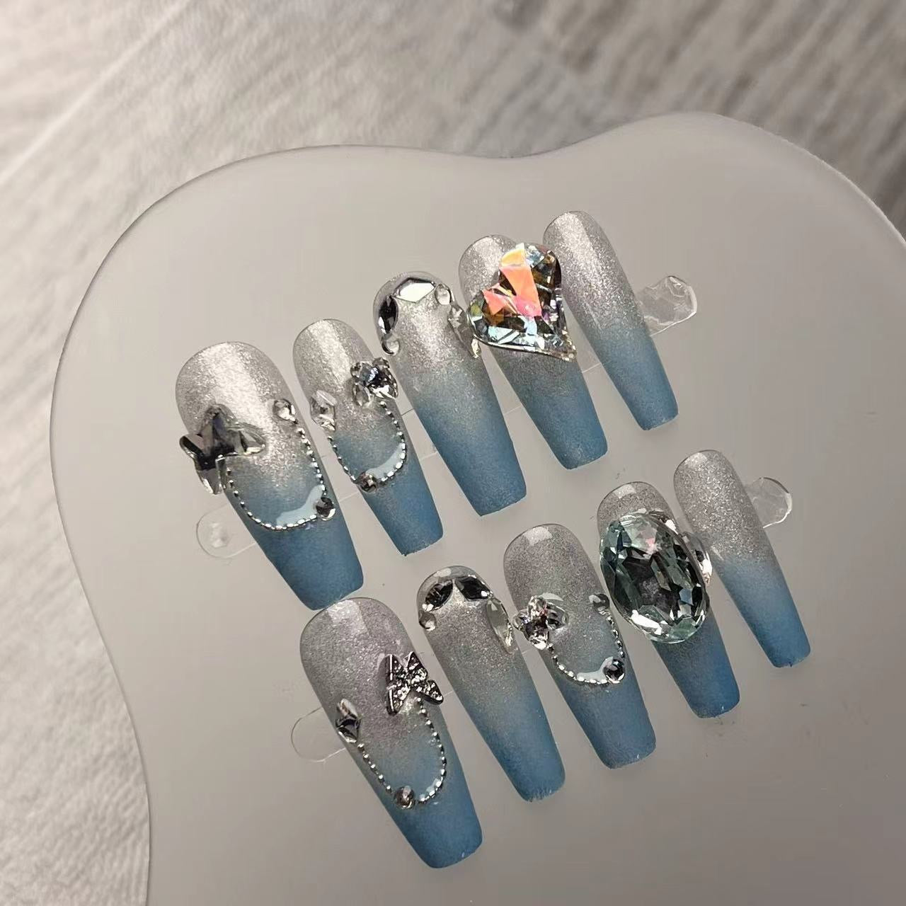 Blue Nails With Butterflies