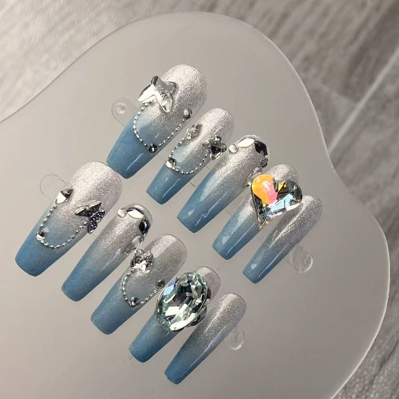 Blue Nails With Butterflies