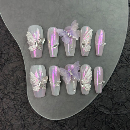 Light Purple Nails With Butterflies